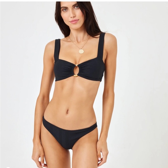 NWT Pointelle Rib Willow Bikini Top size medium black gold - Picture 2 of 7